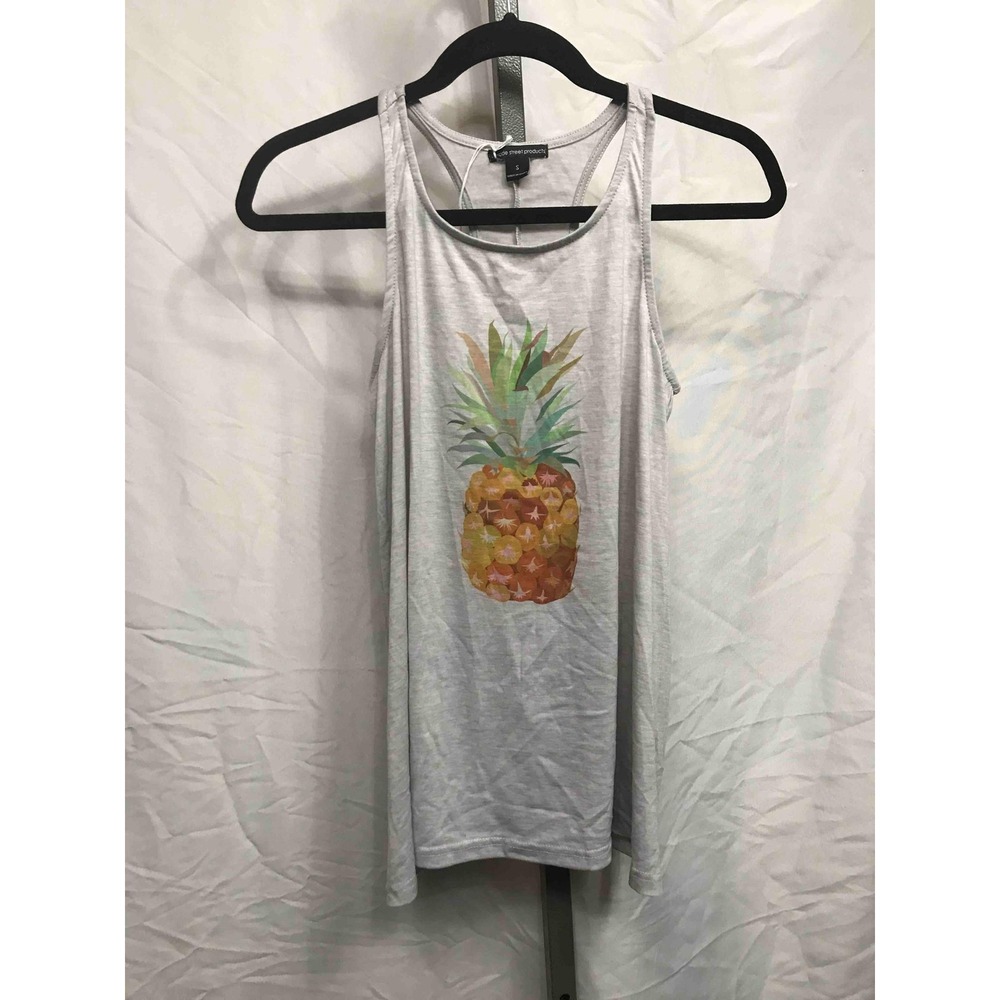 Parade Street Products Womens Gray Pineapple Graphic Racerback Tank Top Size S